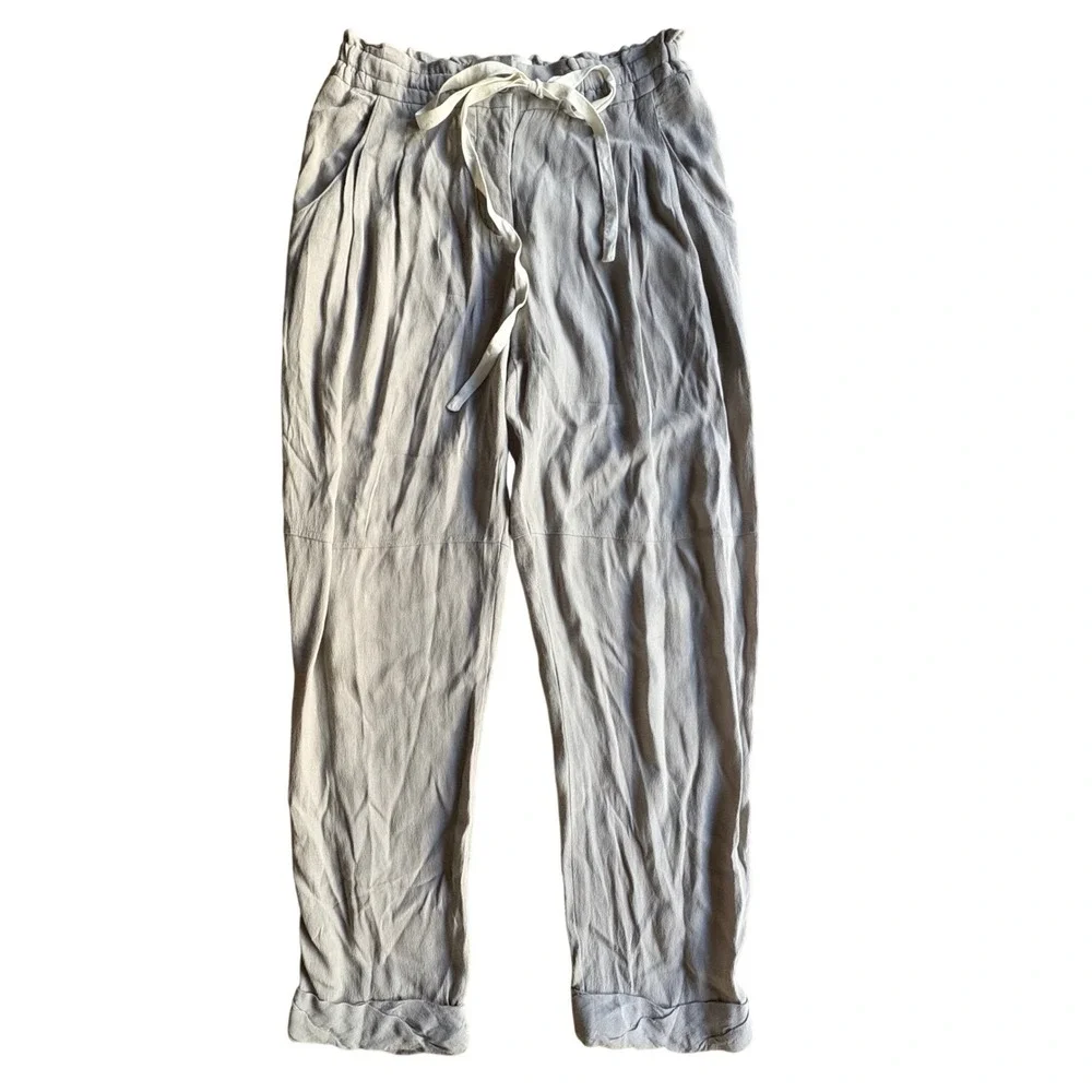 $128 Wilfred Aritzia Allant Linen Blend Pants Grey XXS Paperbag Waist Drawstring